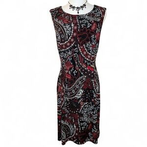 Gothic Paisley Black and Red Midi Dress